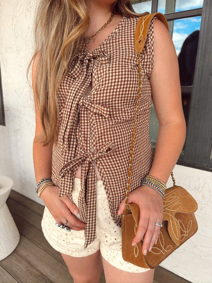  The Gingham Vest In Brown